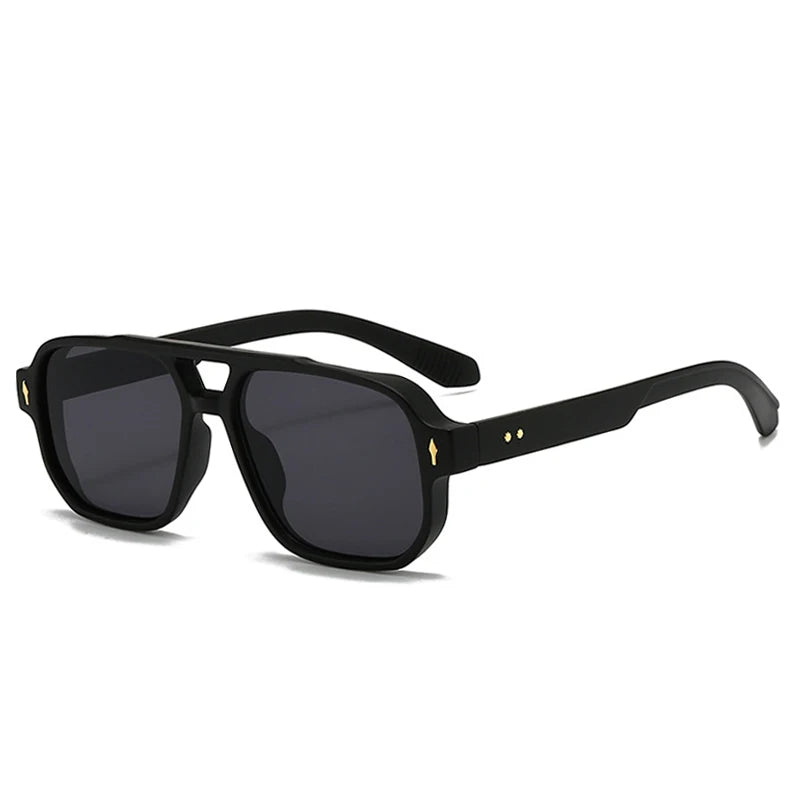 Vintage Double Bridges Men Square Sunglasses Fashion Clear Ocean Lens Eyewear  Trending Rivets Sun Glasses UV400