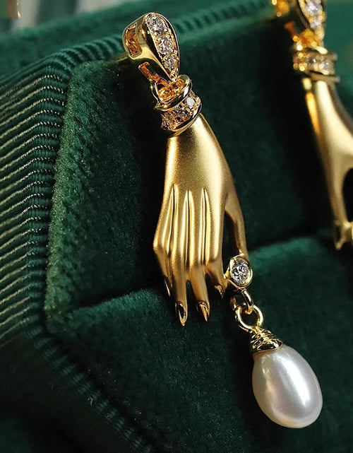 Load image into Gallery viewer, Novel Design Hand with Imitation Pearl Dangle Earrings for Women Hot Trendy