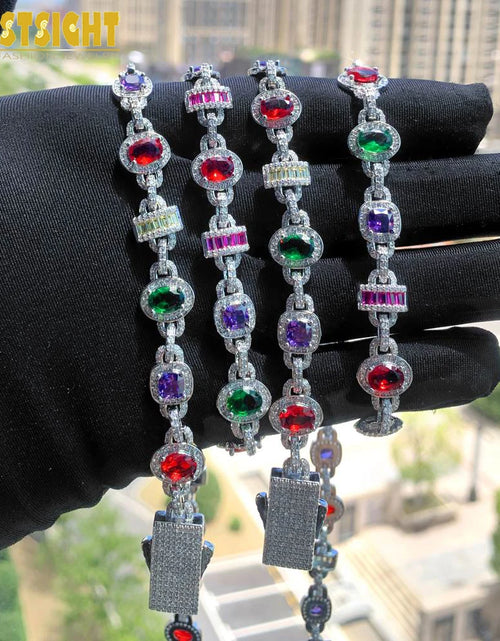 Load image into Gallery viewer, New Colour Oval Square Charm Necklace Silver Color Iced Out Cubic Zircon Cuban Chain Choker Women Men Fashion Hip Hop Jewelry