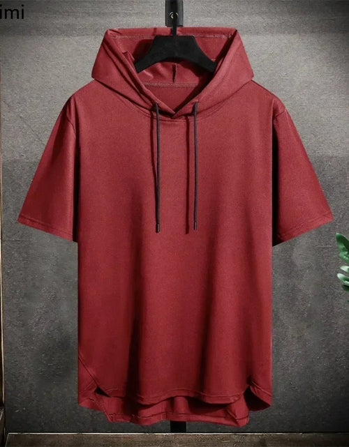 Load image into Gallery viewer, 2025 Men's Summer Hoodies T-shirts Short Sleeve Solid Color Loose Hooded Drawstring Pullover Tops