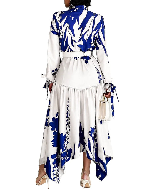 Load image into Gallery viewer, Elegant Dresses for Woman Turn Down Collar Single Breasted Belt Waisted Ankle Length Asymmetric  Dress