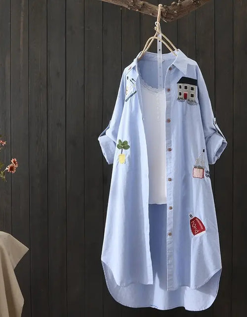 Load image into Gallery viewer, Women Cotton Embroidery Loose Long White Shirts 2023 Spring Autumn New Casual Office Lady Blouse Female Top Oversize 4XL Blouse