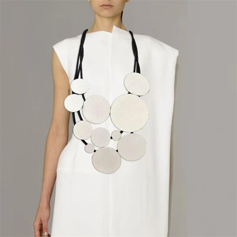 Fashion Jewelry Women Pendant Necklace Bohemian Ethnic Long White Round Piece Accessories