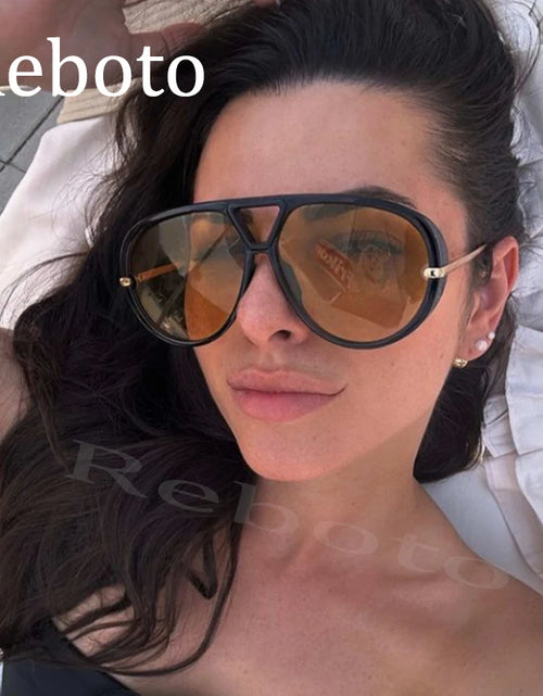 Load image into Gallery viewer, Fashion Punk Big Pilot Sunglasses Women Luxury 2025 Oversized Double Bridge Hollow Black Yellow Glasses Ladies Metal Female