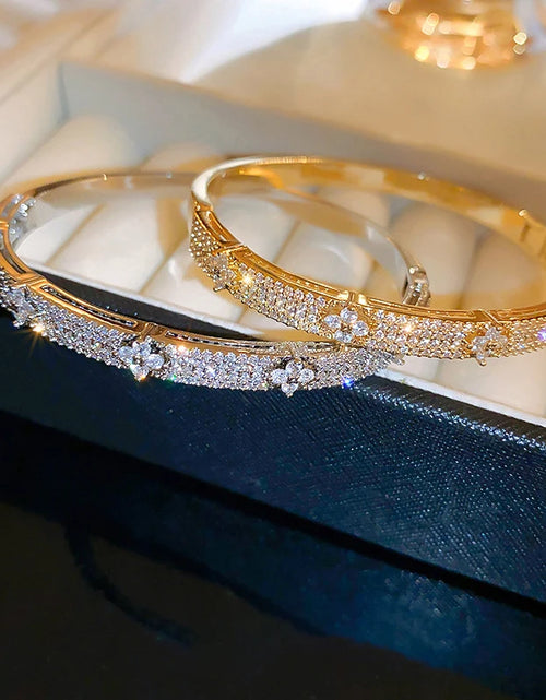 Load image into Gallery viewer, Four Leaf Flower Inlaid Shiny Zircon Bracelet  Elegant Delicate Vintage