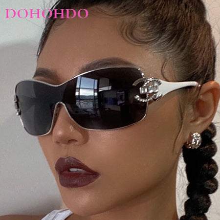 Luxury Rhinestone Oversized One - Piece Frame Y2K Women's Sunglasses Trendy Brand Eyewear UV400