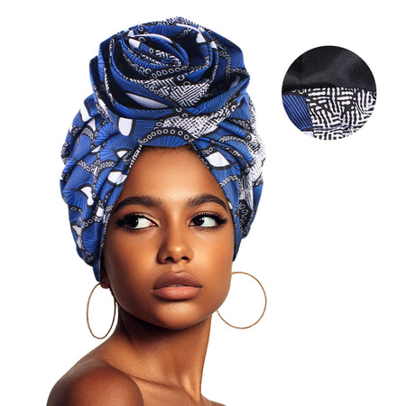Woman African Satin Lined Turban Cap Big Flower Hat Floral Printed Headwrap Bonnet Headscarf Ladies