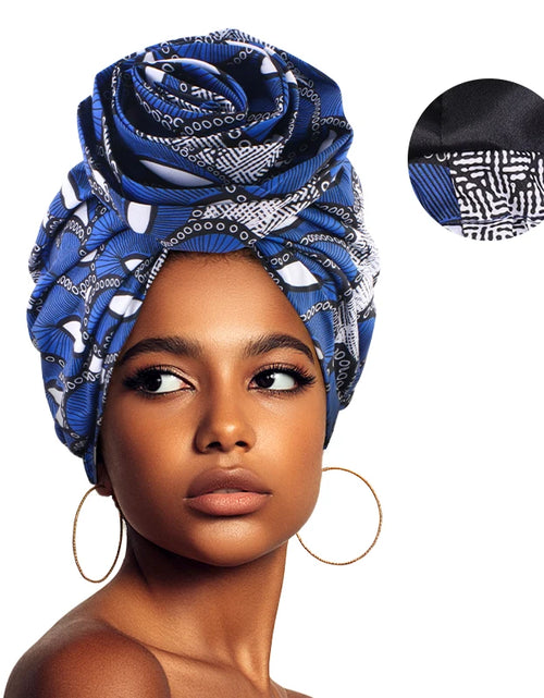Load image into Gallery viewer, Woman African Satin Lined Turban Cap Big Flower Hat Floral Printed Headwrap Bonnet Headscarf Ladies