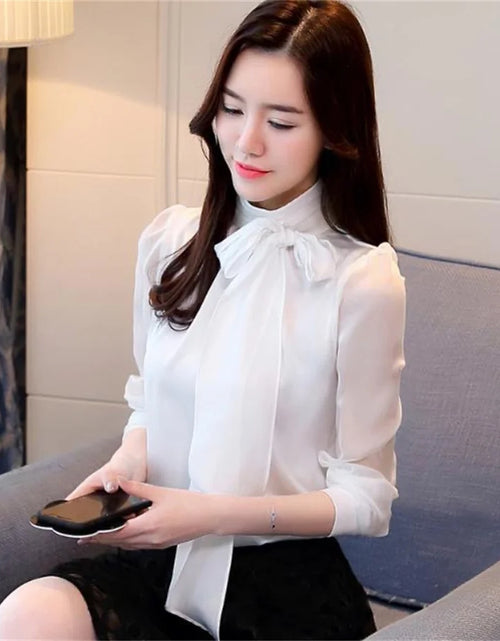 Load image into Gallery viewer, Fashion Tunic Women's Blouse Long Sleeve Tie Bow Chiffon  Formal Shirt  Spring/Summer 2025