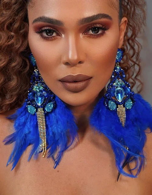 Load image into Gallery viewer, Bo ho Electric Blue Feather Tassel Dangling Earrings