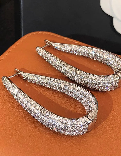 Load image into Gallery viewer, Gorgeous Silver Color Hoop Earrings Fashion Party Jewelry with Bright Zirconia Luxury