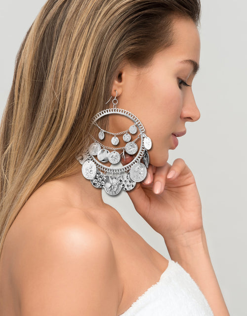 Load image into Gallery viewer, Vintage Tribal Coins Big Hoop Banjara Belly Dance Gypsy Earrings