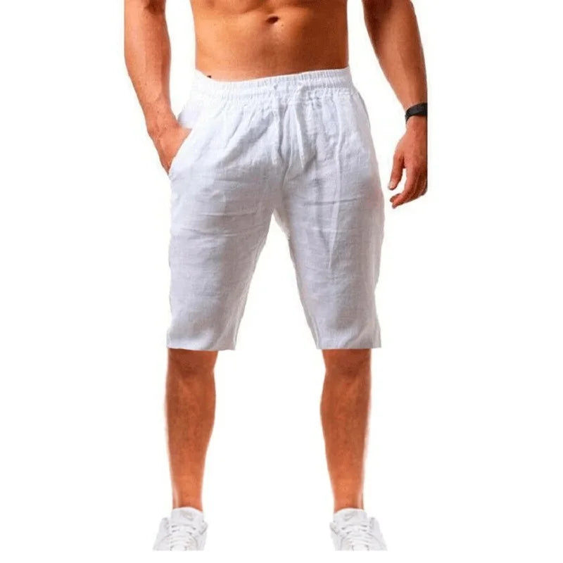 New Men's Cotton Linen Shorts Pants Male Breathable Solid Color Linen Trousers  S-3XL