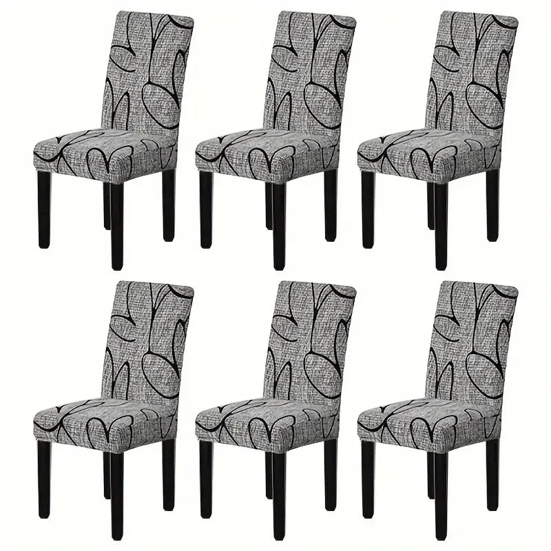 6Pcs Dining Chair Cover Print Elastic Chair Slipcover Case Stretch Chair Covers