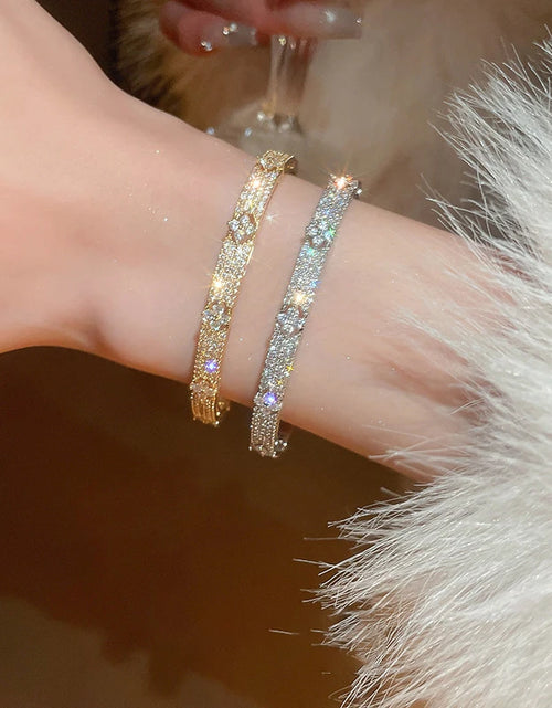 Load image into Gallery viewer, Four Leaf Flower Inlaid Shiny Zircon Bracelet  Elegant Delicate Vintage