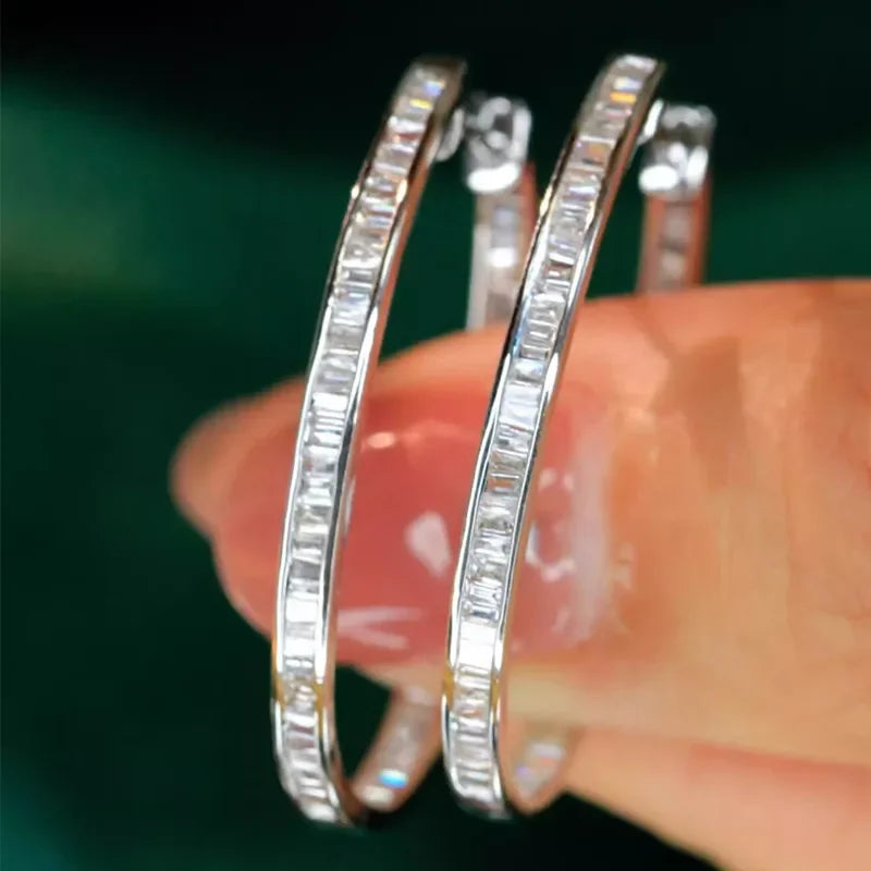 Large Shiny CZ Hoop Earrings Swanking Trendy  Jewelry
