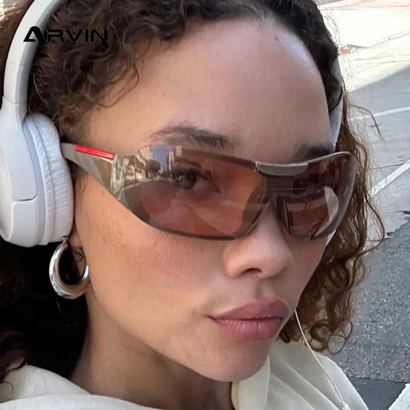 Vintage Large Frame Sunglasses for Women Fashion One Piece Y2K Sun Glasses Female Trending Shades UV400