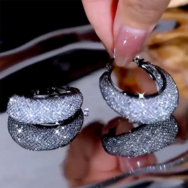 New Fashion Trend Unique Design Elegant Exquisite Luxury Mesh Zircon Earrings for Women