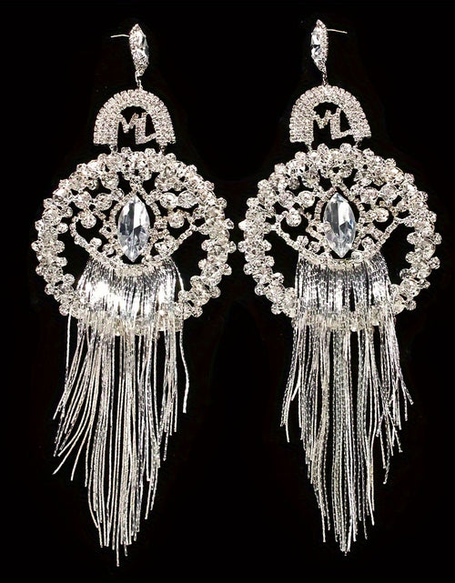 Load image into Gallery viewer, Elegant & Bold Oversized Tassel Drop Earrings - Glamorous Queen-Inspired Fashion Accessory with Sparkling Rhinestones, Stainless Steel Posts, Novelty Earrings for Parties and Everyday Glam