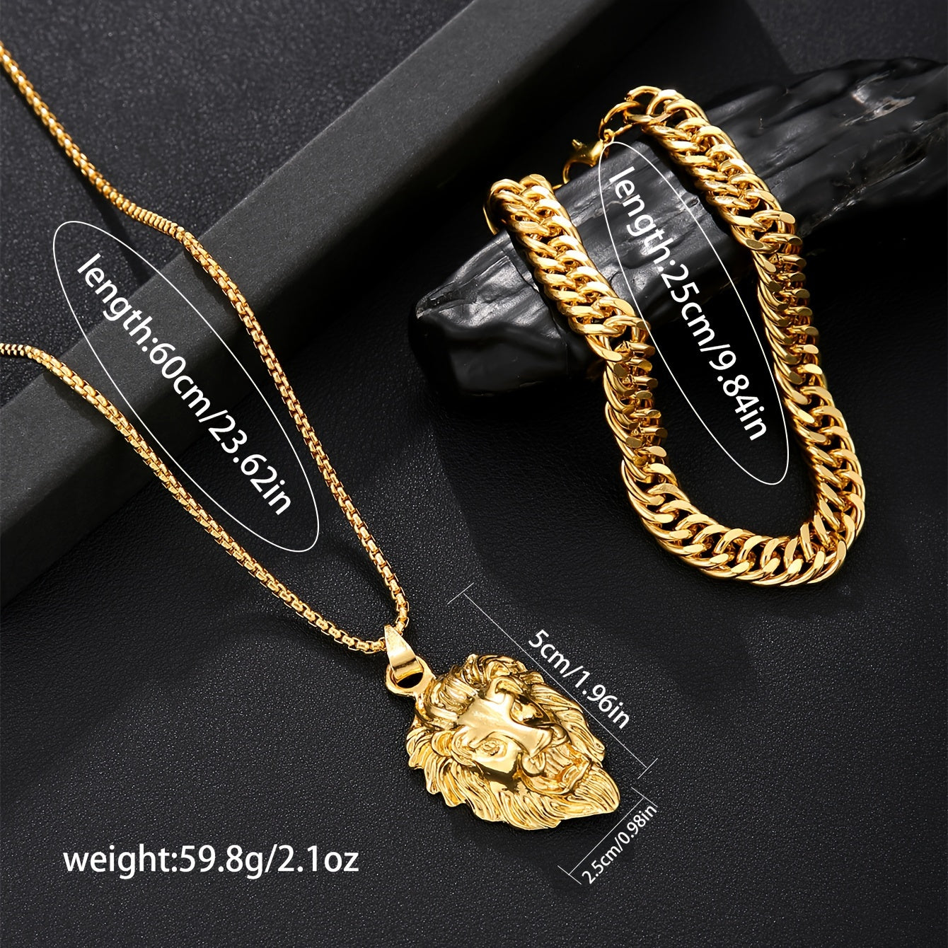 3/ Piece Set Men Fashion Alloy Watch, Alloy Bracelet And Lion Head Alloy Necklace Are Ideal Gifts for Men.