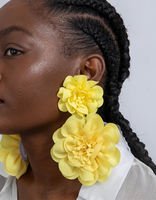 Load image into Gallery viewer, 1 Pair Elegant Large Yellow Floral Drop Earrings for Women - Stylish Polyester Flower Design