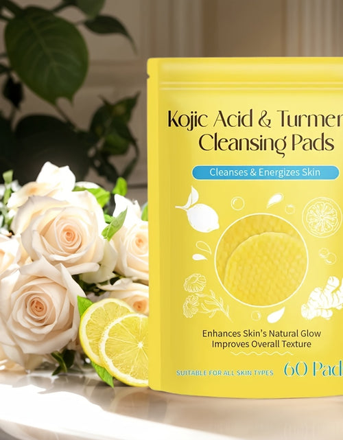 Load image into Gallery viewer, Kojic Acid & Turmeric Cleansing Pads: 60 Pads with Double-Sided Texture for All Light Beige Types - Gentle, Non-Irritating, And Infused with Curcumin, Chamomile, And Turmeric for A Natural Glow