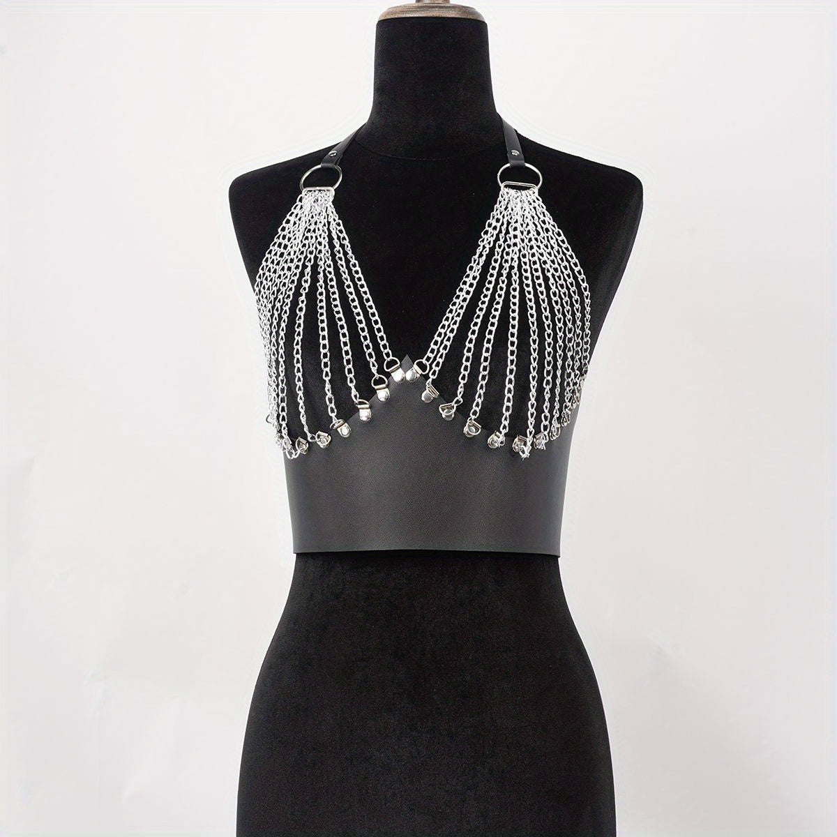 Women's Fashion Chest PU Chain Belt Gothic Style Chain Bra Multi-layer Chain Decoration