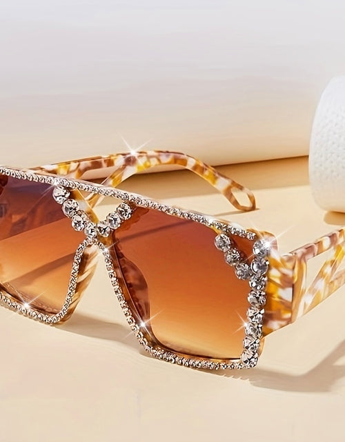 Load image into Gallery viewer, Large Rhinestone Adorned Hollow Geometric Mirror Sunglasses -