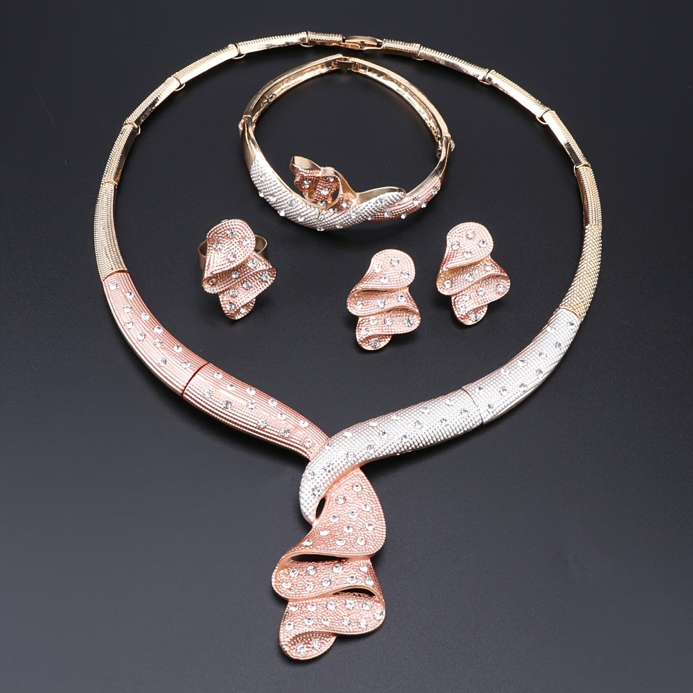 Crystal Jewelry Set - Luxury Simple Style Necklace Earrings Bracelet Ring, Alloy, No Plating