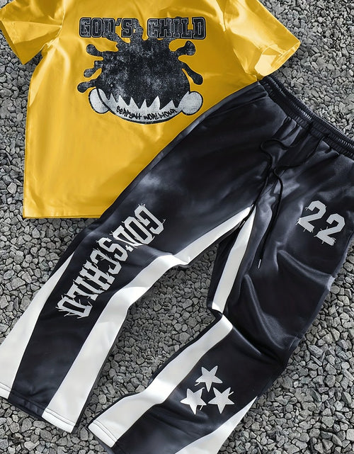 Load image into Gallery viewer, Spring-Summer Men's Printed Two-Piece Set, Street Head Print, Short Sleeve T-Shirt + Drawstring Sweatpants Casual Outfit