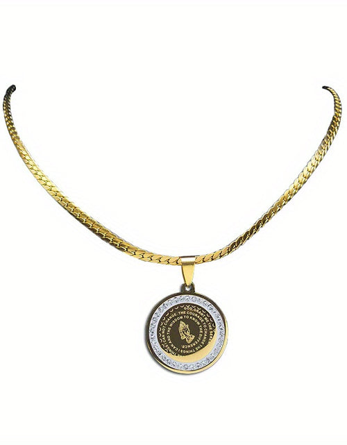 Load image into Gallery viewer, Elegant Golden-Tone Stainless Steel Serenity Prayer Hand Pendant Necklace with Crystal Accents - Hip Hop/Vintage Style Religious Jewelry for Men & Women, Perfect for Daily Wear