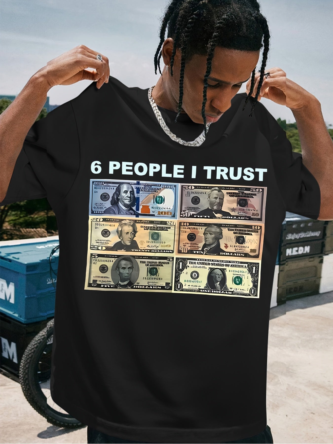 Men'S cotton 100% | hot stamping print T-shirt Men '6 People I Trust' Pattern Pure Cotton T-Shirt,  Loose Fit Round Neck Short Sleeve T-Shirt with Coin Print
