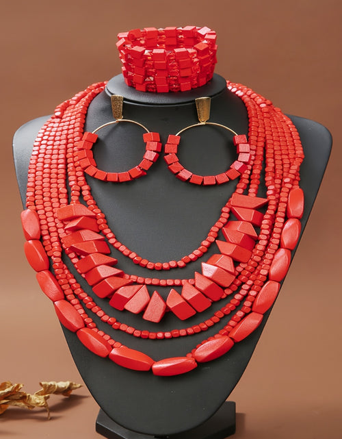 Load image into Gallery viewer, Bohemian Style Wooden Earrings, Bracelet, and Necklace Set - Suitable for Everyday Wear and Gift Giving