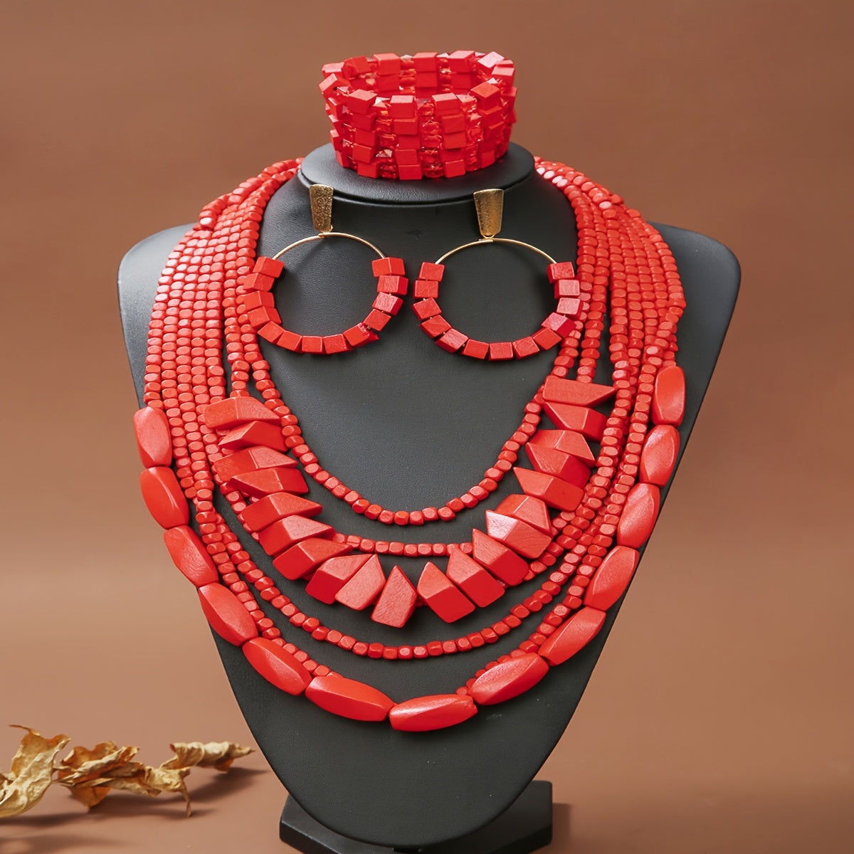 Bohemian Style Wooden Earrings, Bracelet, and Necklace Set - Suitable for Everyday Wear and Gift Giving