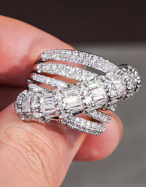 Load image into Gallery viewer, A Luxurious Wide Band Ring for Women, Adorned with Intricately Set Synthetic Zirconia, Featuring an Irregular Design, Perfect for Weddings, Parties, And Cocktail Events, Making It an Exquisite Gift.