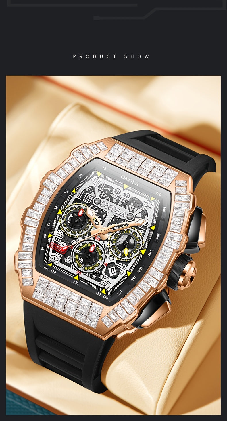 Men Automatic Mechanical Watch, Barrel Shape Hollow Tourbillon, Date Display, High-quality 3ATM Waterproof, Suitable For Casual And Formal Occasions, Daily Wear, Luxurious Sports Watch