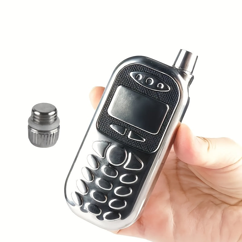 Retro Cell Phone Design Stainless Steel Whiskey Flask, 2.5 oz, Square, Portable Creative Drinkware, Non-Slip, Leak Proof,