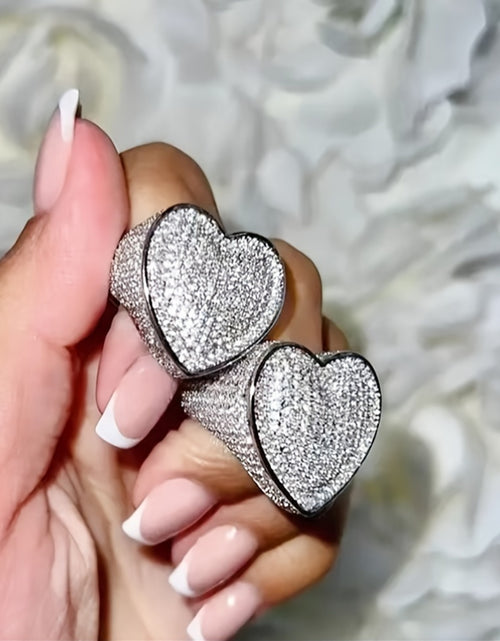 Load image into Gallery viewer, Hip-Hop Style Ring Inlaid with Sparkling Cubic Zirconia,  Heart-Shaped Ring,