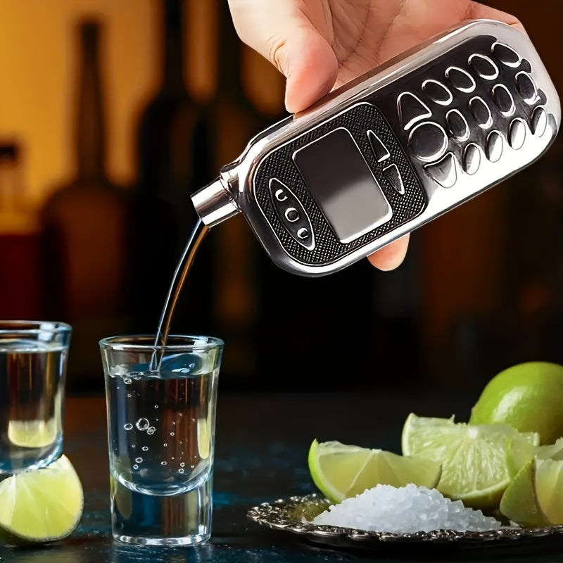 Retro Cell Phone Design Stainless Steel Whiskey Flask, 2.5 oz, Square, Portable Creative Drinkware, Non-Slip, Leak Proof,