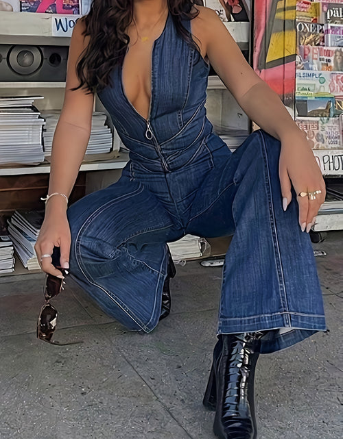 Load image into Gallery viewer, Slim Fit Sleeveless Fashion Street Retro Style High Waist Denim Jumpsuit