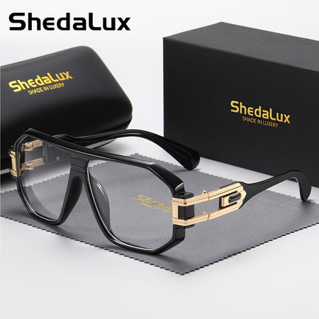 Men's Oversized Metal Frame Fashion Glasses - Black & Golden Accents, Lightweight Durable Design for Casual,, - Includes Protective Case, Casual Eyewear, Trendy Eyewear, Stylish Packaging, Accessories, Sturdy Construction