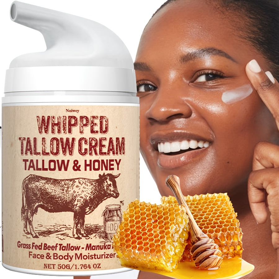 Fragrance-Free Vitamin E Enriched Hydrating Whipped Tallow & Honey Face Cream - 50g - Collagen, Olive & Jojoba Oil for Dry Skin - Perfect for All Seasons, Face Lift & Tighten Cream