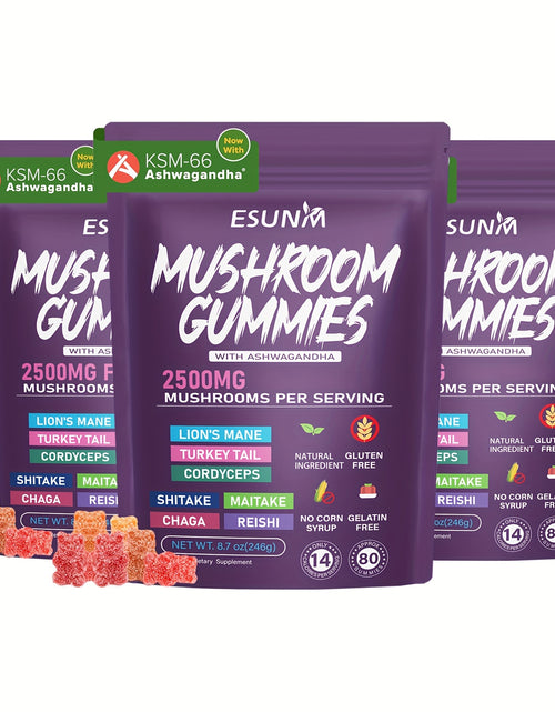 Load image into Gallery viewer, 1/2/3/4 Bags of Lion's Mane Mushroom Gummies, Ashwagandha Gummies - Contains Ganoderma, Cordyceps, Turkey Tail, Dancer's Mushroom, Shiitake and Bupleurum, Low Carb, 80 Gummies per Bag, ESUNM