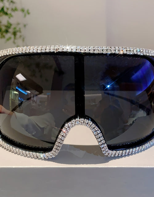 Load image into Gallery viewer, Women Fashion Oversized Glasses with Rhinestone Accents, Black PC Lenses, and Pink Frame - Stylish Futuristic Design and Fashionable Accessory, Fashion Glasses