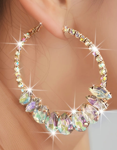 Load image into Gallery viewer, Hoop Pear Shaped Bedazzle Earrings in Gold