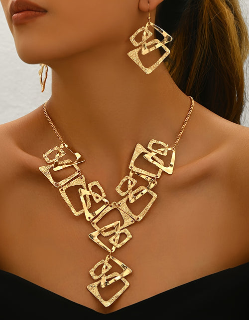 Load image into Gallery viewer, A Three-Piece Set Featuring a Y-Shaped Necklace And Earrings, Designed with Irregular Geometric Shapes Like Triangles, Rectangles, And Trapezoids