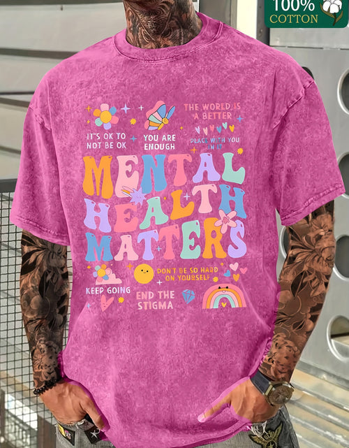 Load image into Gallery viewer, Vibrant Graphic Print Crew Neck T-Shirt - Men's Fashion Casual Short Sleeve Cotton Tee  Washed Aged Cotton, Relaxed Fit for Everyday Wear