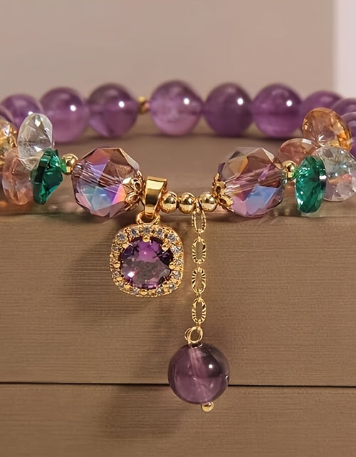 Load image into Gallery viewer, Classic Amethyst Bead Bracelet Featuring Cubic Zirconia, Non-Coated Fashion Jewelry for Women