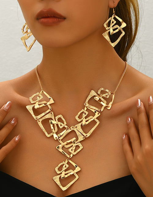 Load image into Gallery viewer, A Three-Piece Set Featuring a Y-Shaped Necklace And Earrings, Designed with Irregular Geometric Shapes Like Triangles, Rectangles, And Trapezoids