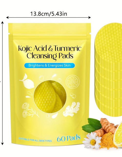 Load image into Gallery viewer, Kojic Acid & Turmeric Cleansing Pads: 60 Pads with Double-Sided Texture for All Light Beige Types - Gentle, Non-Irritating, And Infused with Curcumin, Chamomile, And Turmeric for A Natural Glow